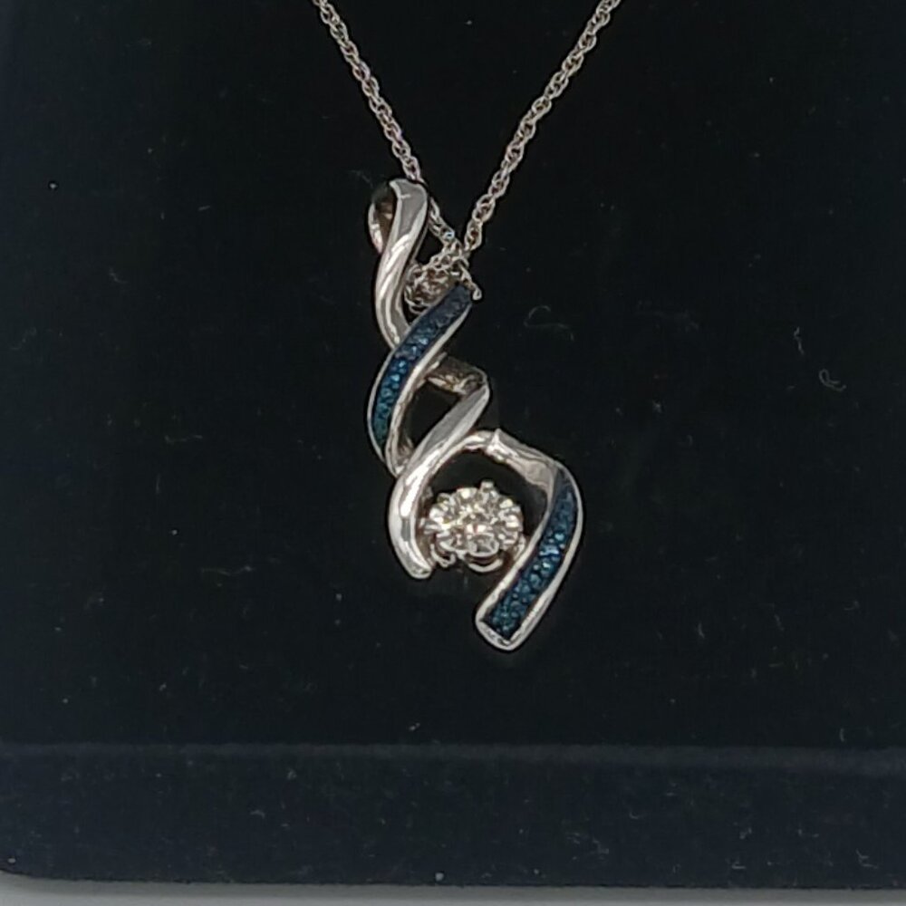 Like New Kay Jewelers Sterling Silver Triple Loop Blue And White Diamond Pendant